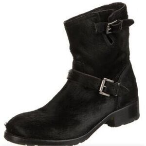 Penelope Chilvers Black pony fur Moto Boots with Buckles. Size 7